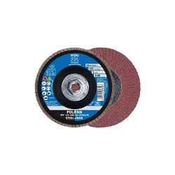 PFERD 62262 Coated Abrasive Flap Disc, 5 in Disc Dia, 5/8-11 in Center Hole, 80 Grit, Medium Grade, Aluminum Oxide Abrasive, Type 27 PFF Flat Disc