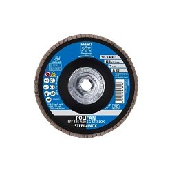 PFERD 62262 Coated Abrasive Flap Disc, 5 in Disc Dia, 5/8-11 in Center Hole, 80 Grit, Medium Grade, Aluminum Oxide Abrasive, Type 27 PFF Flat Disc