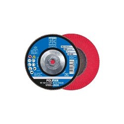 PFERD 62639 Coated Abrasive Flap Disc, 7 in Disc Dia, 5/8-11 in Center Hole, 40 Grit, Coarse Grade, Ceramic Oxide Abrasive, Type 27 PFC Flat Disc