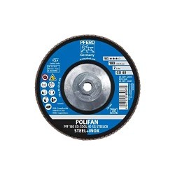 PFERD 62639 Coated Abrasive Flap Disc, 7 in Disc Dia, 5/8-11 in Center Hole, 40 Grit, Coarse Grade, Ceramic Oxide Abrasive, Type 27 PFC Flat Disc