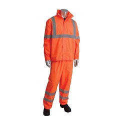 PIP® FALCON™ Viz™ 353-1000OR-2X/3X 2-Piece Rainsuit, 2XL/3XL, Hi-Viz Orange, Polyester, 56 in Waist, 32-1/2 in L Inseam, Concealable Hood