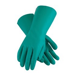 PIP® 50-N150G/XXL Chemical Resistant Gloves, 2X-Large, #11, Ambidextrous Hand, Nitrile, Green, Flock Lined, 13 in Length, Resists: Abrasion, Cut, Puncture and Tear, Straight Cuff, 15 mil Thickness, Raised Diamond