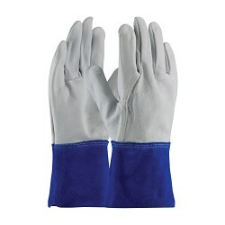 PIP® 754854 Welding Gloves, X-Large, #10, Leather, Gray/Blue, Unlined, Gauntlet, Slip-On Cuff, 11.8 in Length, 0.9 to 1 mm, Wing Thumb