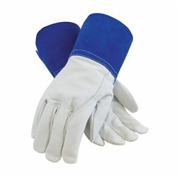 PIP® 754854 Welding Gloves, X-Large, #10, Leather, Gray/Blue, Unlined, Gauntlet, Slip-On Cuff, 11.8 in Length, 0.9 to 1 mm, Wing Thumb