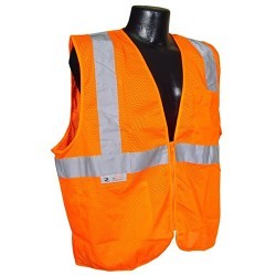 Radians® SV2ZOM-M Economy Safety Vest, Medium, Orange, 100% Polyester Mesh, Zipper Closure, 2 Pockets, ANSI Class: Class 2