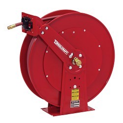 Reelcraft® 81100 OLP 80000 Dual Pedestal Heavy Duty Low Pressure Hose Reel With Hose, 3/8 in ID x 3/5 in OD x 100 ft L Hose, 300 psi Pressure, 24 in Dia x 6 in W Reel, Domestic