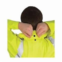 MCR Safety 518CXL Luminator™ 518C 1-Piece Rider Rainwear Coat With Attached Drawstring Hood, Unisex, XL, Fluorescent Lime/Silver Reflective Stripe, Cotton Polyester/Polyurethane, Resists: Flame, ASTM D-6413/F903/F1506/F1891/F2302