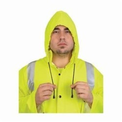 MCR Safety 518CXL Luminator™ 518C 1-Piece Rider Rainwear Coat With Attached Drawstring Hood, Unisex, XL, Fluorescent Lime/Silver Reflective Stripe, Cotton Polyester/Polyurethane, Resists: Flame, ASTM D-6413/F903/F1506/F1891/F2302