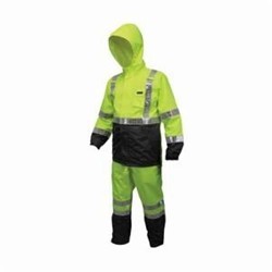 MCR Safety 598SJHX2 Luminator™ 598SJH 1-Piece Rainwear Jacket With Attached Drawstring Hood, 2XL, Fluorescent Lime/White Reflective Stripe, Polyester/Polyurethane, Resists: Water, ANSI/ISEA 107-2015 Type R Class 3