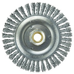 Roughneck® 08756V Narrow Face Root Pass Wheel Brush With Nut, 5 in Dia Brush, 3/16 in W Face, 0.02 in Dia Stringer Bead Knot Filament/Wire, 5/8-11 Arbor Hole