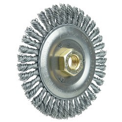 Roughneck® 08756V Narrow Face Root Pass Wheel Brush With Nut, 5 in Dia Brush, 3/16 in W Face, 0.02 in Dia Stringer Bead Knot Filament/Wire, 5/8-11 Arbor Hole