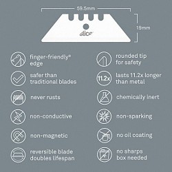 Slice™ 10524 Safety Blade, Ceramic, Double Sided Blade, 2-11/32 in Blade Length, 3/4 in Blade Width, Compatible With: 54ZW64, 55EK43, 55EK44, SLICE Scrapers, SLICE Utility Knives, 0.03125 in Thickness