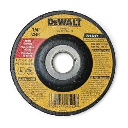 Stanley® Black & Decker DeWALT® DW4514 Cylindrical Grinding Wheel, 4-1/2 in Wheel Dia, 1/4 in Wheel Thickness, 7/8 in Center Hole, 24 Grit, Aluminum Oxide Abrasive