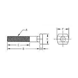 TE-CO® 45607 T-Bolt, Imperial, 3/4 in Thread, 5 in Length Under Head