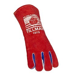 TILLMAN® TIL1075 Welding Gloves, Large, #9, Cowhide, Kidskin Leather, Red/White/Blue, Cotton, Foam, Straight Cuff, 16 in Length, Left and Right