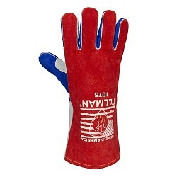 TILLMAN® TIL1075 Welding Gloves, Large, #9, Cowhide, Kidskin Leather, Red/White/Blue, Cotton, Foam, Straight Cuff, 16 in Length, Left and Right