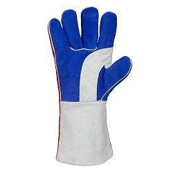 TILLMAN® TIL1075 Welding Gloves, Large, #9, Cowhide, Kidskin Leather, Red/White/Blue, Cotton, Foam, Straight Cuff, 16 in Length, Left and Right