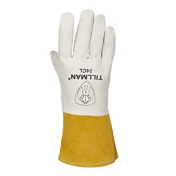 TILLMAN® TIL24CL Welding Gloves, Large, #9, Cowhide, Kidskin Leather, White/Brown, Unlined, Straight Cuff, 13 in Length, Left and Right