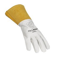 TILLMAN® TIL24CL Welding Gloves, Large, #9, Cowhide, Kidskin Leather, White/Brown, Unlined, Straight Cuff, 13 in Length, Left and Right