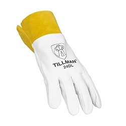 TILLMAN® TIL24DL Welding Gloves, Large, #9, Cowhide, Kidskin Leather, White/Brown, Unlined, Straight Cuff, 12 in Length, Left and Right