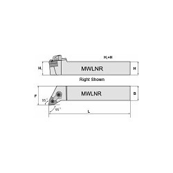 TOOLMEX® 6-750-112R Indexable Turning Insert Tool Holder, MWLNR 12-4B Tool Holder, Insert Compatibility: WNXX43X, Right Hand Cutting, 3/4 in Shank, Square Shank, -5 deg Lead Angle, 4-1/2 in Overall Length