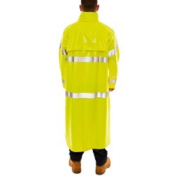 Tingley Comfort-Brite C53122-M Rain Coat, Rain, Unisex, Medium, Green/Yellow, PVC, Resists: Acids, Alcohols, Alkalis, Chemicals, Flame, Mildew, Oils, Salts, High-Visibility: Yes, Packable Hood in Collar Hood, 58 in Chest
