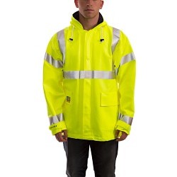 Tingley Eclipse J44122-5X Rain Jacket, Rain, Men's, 5X-Large, Yellow/Green, PVC/Nomex Lining, Resists: Flame, High-Visibility: Yes, Packable Hood in Collar Hood, 74 in Chest