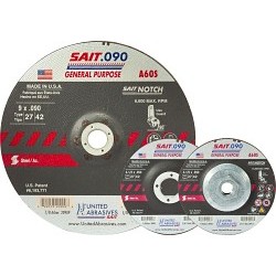 UA® SAIT® 20903 Depressed Center Wheel, 4-1/2 in Wheel Dia, 0.0938 in Wheel Thickness, 7/8 in Center Hole, 60 Grit, Aluminum Oxide Abrasive