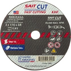 UA® SAIT® 23012 Cut-Off Wheel, 2 in Wheel Dia, 0.035 in Wheel Thickness, 1/4 in Center Hole, 36 Grit, Aluminum Oxide Abrasive