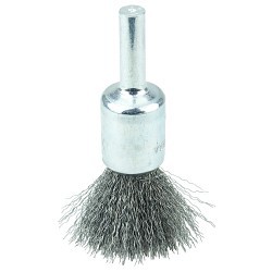 Weiler® 10002 End Brush, 1/2 in Brush Dia, Crimped Wire, 0.0104 in Filament/Wire Diameter, Steel Fill, 7/8 in Trim Length
