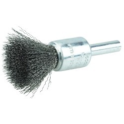 Weiler® 10002 End Brush, 1/2 in Brush Dia, Crimped Wire, 0.0104 in Filament/Wire Diameter, Steel Fill, 7/8 in Trim Length