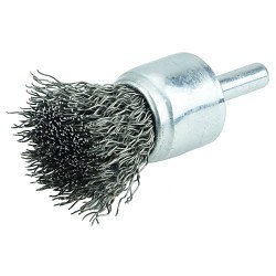 Weiler® 10008 End Brush, 3/4 in Brush Dia, Crimped Wire, 0.02 in Filament/Wire Diameter, Steel Fill, 7/8 in Trim Length