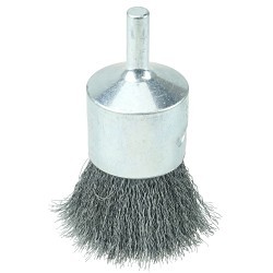 Weiler® 10009 End Brush, 1 in Brush Dia, Crimped Wire, 0.006 in Filament/Wire Diameter, Steel Fill, 1 in Trim Length