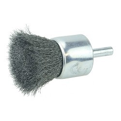 Weiler® 10009 End Brush, 1 in Brush Dia, Crimped Wire, 0.006 in Filament/Wire Diameter, Steel Fill, 1 in Trim Length