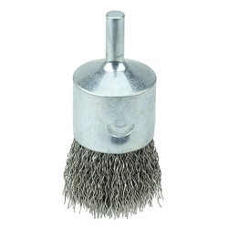 Weiler® 10024 End Brush, 1 in Brush Dia, Crimped Wire, 0.02 in Filament/Wire Diameter, Stainless Steel Fill, 1-1/8 in Trim Length