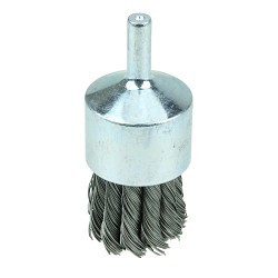 Weiler® 10027 End Brush, 1-1/8 in Brush Dia, Knot Wire, 0.014 in Filament/Wire Diameter, Steel Fill, 7/8 in Trim Length
