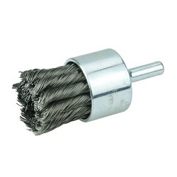 Weiler® 10027 End Brush, 1-1/8 in Brush Dia, Knot Wire, 0.014 in Filament/Wire Diameter, Steel Fill, 7/8 in Trim Length