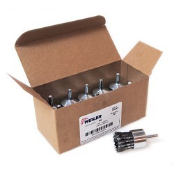 Weiler® 10027 End Brush, 1-1/8 in Brush Dia, Knot Wire, 0.014 in Filament/Wire Diameter, Steel Fill, 7/8 in Trim Length