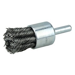 Weiler® 10028 End Brush, 1-1/8 in Brush Dia, Knot Wire, 0.02 in Filament/Wire Diameter, Steel Fill, 7/8 in Trim Length