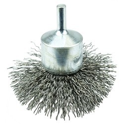 Weiler® 10073 End Brush, 3 in Brush Dia, Circular Flared Crimped Wire, 0.02 in Filament/Wire Diameter, Steel Fill