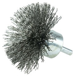 Weiler® 10073 End Brush, 3 in Brush Dia, Circular Flared Crimped Wire, 0.02 in Filament/Wire Diameter, Steel Fill