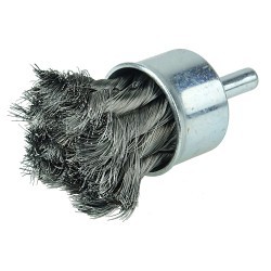 Weiler® 10141 End Brush, 1-1/8 in Brush Dia, Knot Wire, 0.006 in Filament/Wire Diameter, Steel Fill, 1-1/8 in Trim Length