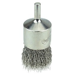 Weiler® 10380 End Brush, 1 in Brush Dia, Nickel-Plated Cup Crimped Wire, 0.014 in Filament/Wire Diameter, Stainless Steel Fill, 1 in Trim Length