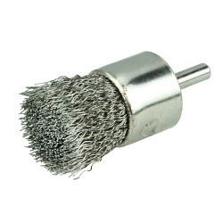 Weiler® 10380 End Brush, 1 in Brush Dia, Nickel-Plated Cup Crimped Wire, 0.014 in Filament/Wire Diameter, Stainless Steel Fill, 1 in Trim Length