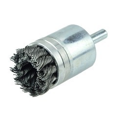 Weiler® 11141 End Brush, 1-1/8 in Brush Dia, Banded Knot Wire, 0.02 in Filament/Wire Diameter, Steel Fill, 3/8 in Trim Length