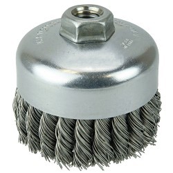 Weiler® 12206 Cup Brush, 4 in Brush Dia, 5/8-11 UNC in Arbor Hole, 0.023 in Filament/Wire Diameter, Knot Wire, Steel Fill