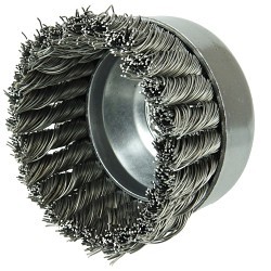 Weiler® 12206 Cup Brush, 4 in Brush Dia, 5/8-11 UNC in Arbor Hole, 0.023 in Filament/Wire Diameter, Knot Wire, Steel Fill