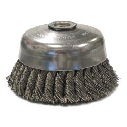 Weiler® 12256 Cup Brush, 5 in Brush Dia, 5/8-11 UNC in Arbor Hole, 0.014 in Filament/Wire Diameter, Knot Wire, Steel Fill