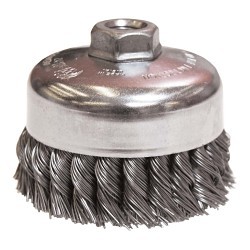 Weiler® 12306 Cup Brush, 4 in Brush Dia, 5/8-11 UNC in Arbor Hole, 0.014 in Filament/Wire Diameter, Knot Wire, Steel Fill