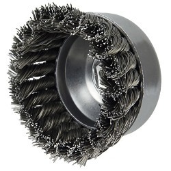 Weiler® 12306 Cup Brush, 4 in Brush Dia, 5/8-11 UNC in Arbor Hole, 0.014 in Filament/Wire Diameter, Knot Wire, Steel Fill